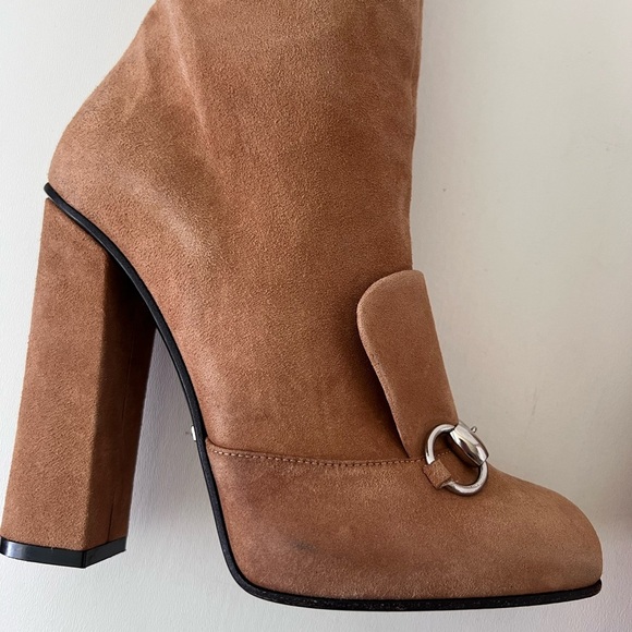 GUCCI | Lillian Horsebit Beige Tan Suede Leather Tall Knee High Heel Boot EU 37 - Picture 11 of 16